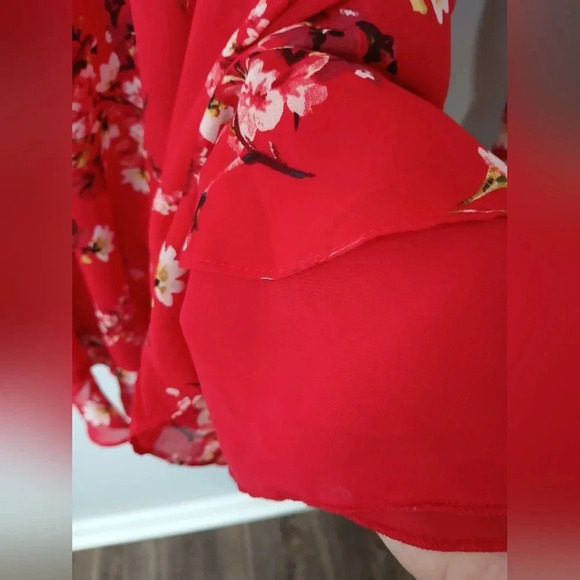 DIVIDED Floral Ruffle Midi Dress Womens Size 10 Flirty Faux Wrap - Picture 7 of 11